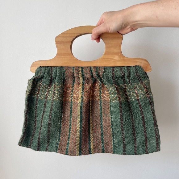 70’s vintage wooden handle handbag / crafting bag - Picture 2 of 10